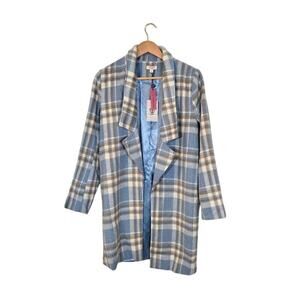 Andree by Unit NWT Womens Plaid Pea Coat Size Small Blue Preppy Academia